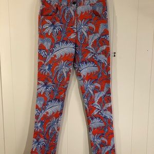 Gretchen Scott Floral Blue/Coral Pants NWOT XS
